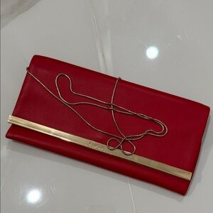 Carolina Herrera Red Clutch with Gold Chain